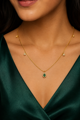 Green Stone Gold-Tone Necklace & Earrings Set