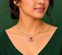 Ruby Radiance Halo Pendant Necklace
