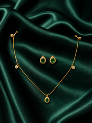 Green Stone Gold-Tone Necklace & Earrings Set