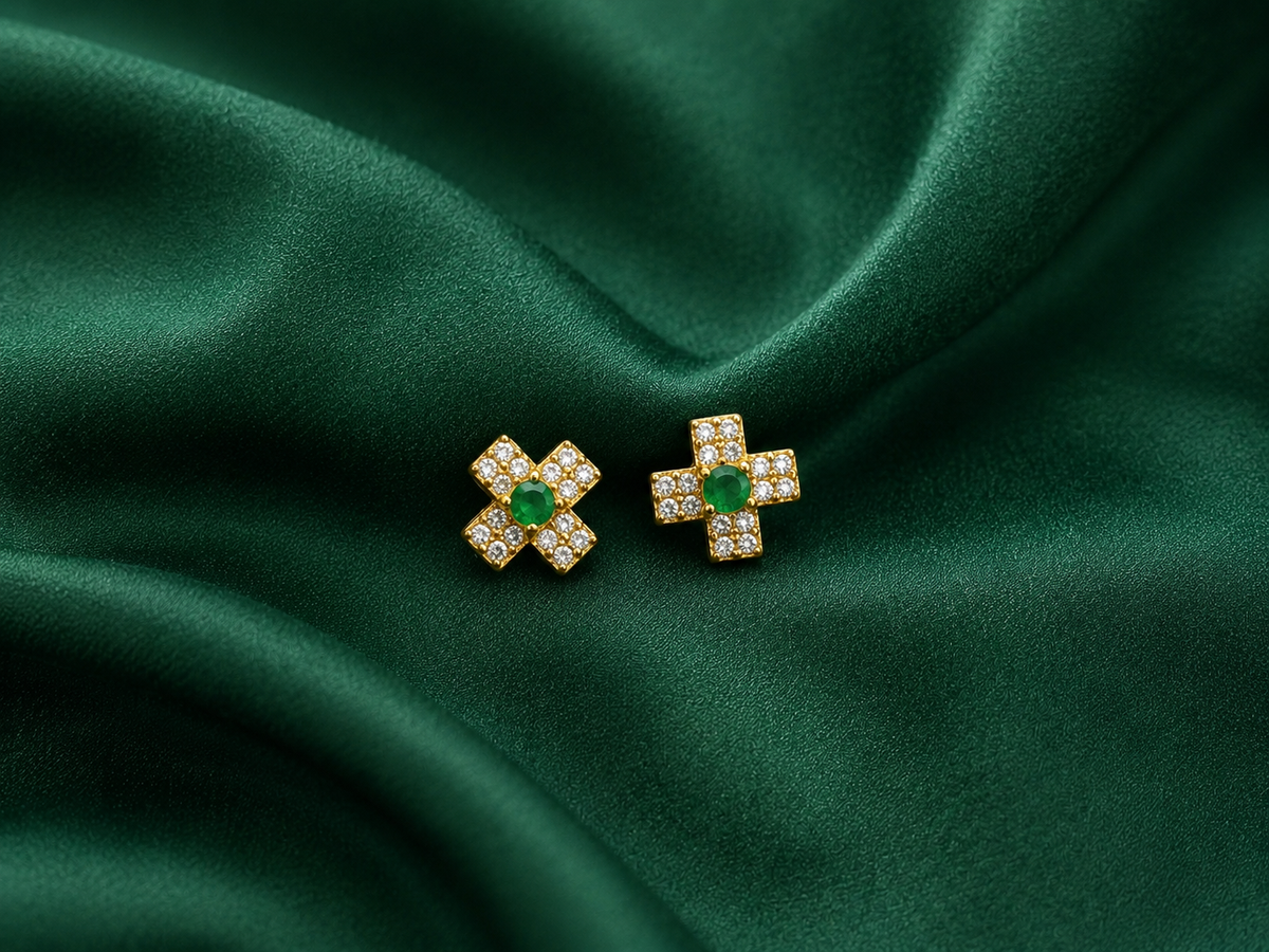 Emerald Spark Geometric Stud Earrings