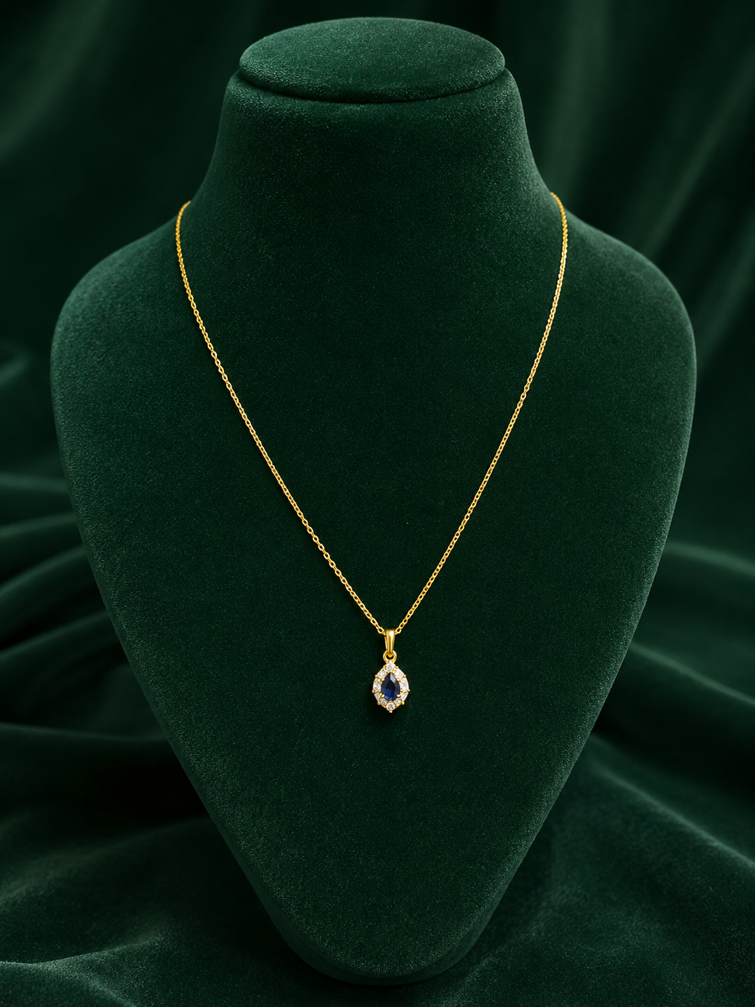 Midnight Sapphire Teardrop Pendant Necklace