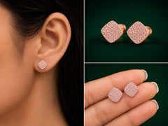 Rose Gold Sparkle Square Stud Earrings