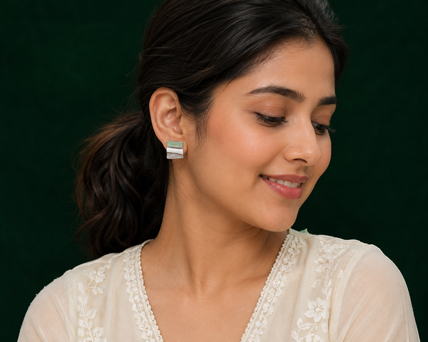 Mint Pearl Geometric Stud Earrings