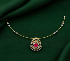 Ruby Radiance Halo Pendant Necklace