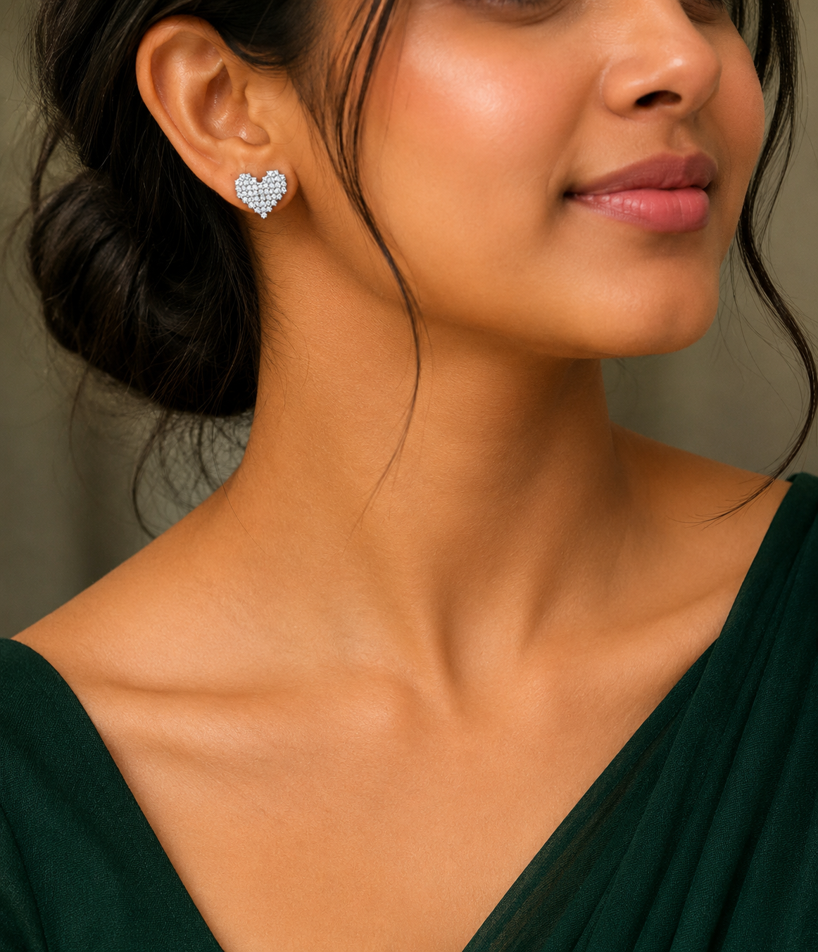 Sparkling Heart Crystal Stud Earrings