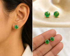 Royal Green Solitaire Stud Earrings