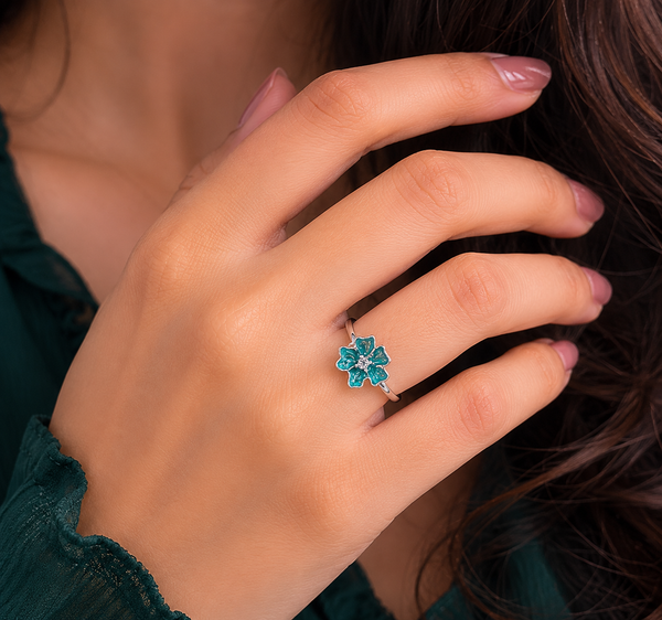 Blue Blossom Enamel Flower Ring