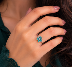 Blue Blossom Enamel Flower Ring